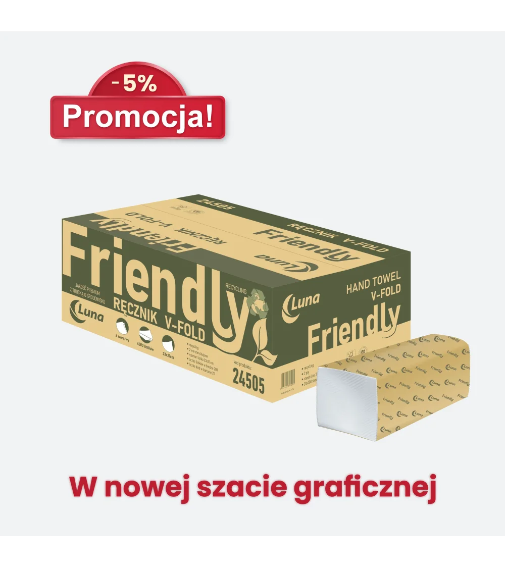 Ręcznik V FOLD a'4000 Luna Friendly 23x21 makulatura bielona 2w Ręcznik V FOLD a'4000 Luna Friendly 23x21 makulatura bielona 2w